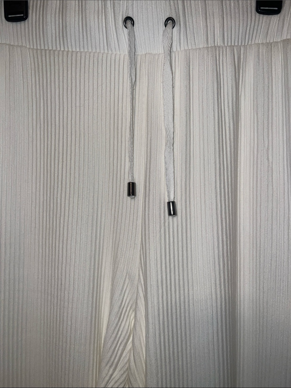 Cyrus Off-White Ribbed Wide Leg Drawstring Pants - Picture 3 of 4
